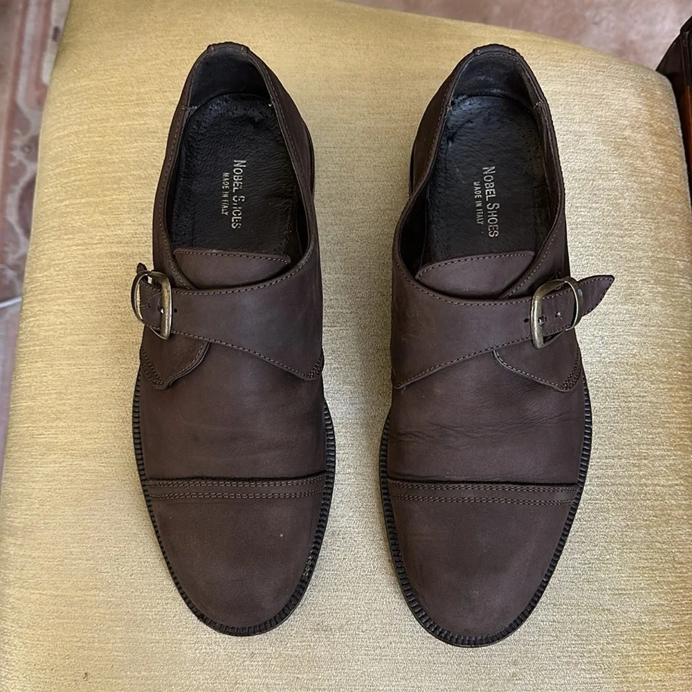 Nobel Shoes Men's Brown Leather Monk Strap Shoe EU 43 US 9.5-10